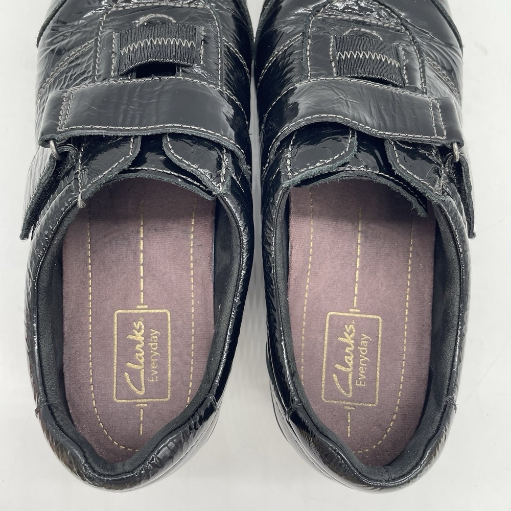 Clarks Everyday Womens 9W Shoes Black Patent Leather Comfort 83394 Hook & Loop - Picture 6 of 12